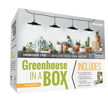 Miracle Led 4-Socket Designer Greenhouse in a Box Grow Light Kit, Full Spec., 14W Replace 150W Grow Bulbs 801765